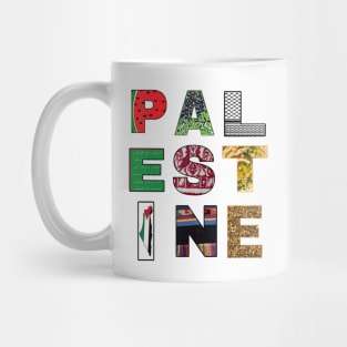 PALESTINE - Palestinian Symbols - Watermelon - Olives - Keffiyeh - Arabic Writing - Palestine Fabric  - Hummus - Palestine Flag Map - Palestinian Fabric - Za'atar - Front Mug